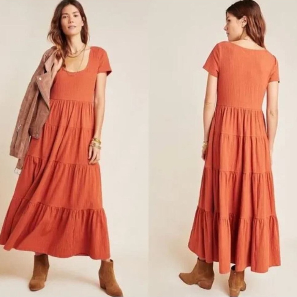 Anthropologie Rust Tiered Maxi Dress